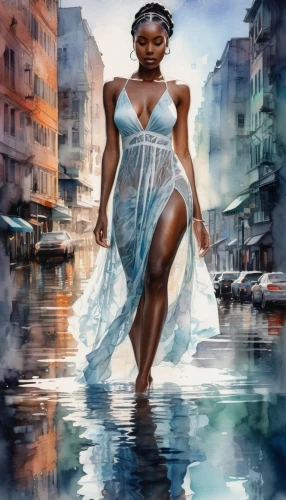 world digital painting,girl on the river,oshun,donsky,water nymph,naiad,african woman,ofili,liberian,digital painting,fetching water,the sea maid,lachanze,obatala,in water,sirene,african american woman,the blonde in the river,fantasy art,water pearls,Illustration,Paper based,Paper Based 25