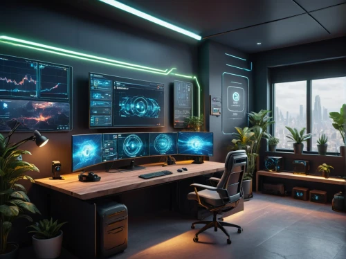 modern office,computer room,working space,cybertrader,neon human resources,workstations,spaceship interior,fractal design,computer workstation,creative office,workspaces,research station,cyberscene,cryengine,cybertown,cyberport,offices,arktika,cyberworks,cyberia,Photography,General,Sci-Fi