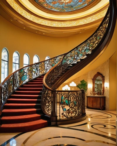 emirates palace hotel,circular staircase,winding staircase,staircase,outside staircase,staircases,spiral staircase,crown palace,escaleras,stairway,art deco,marble palace,winding steps,cochere,ornate,luxury hotel,escalera,foyer,stairways,grand hotel europe,Art,Artistic Painting,Artistic Painting 08