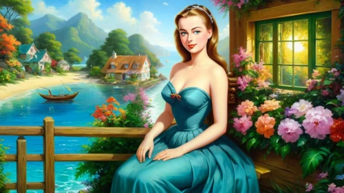 landscape background,fantasy picture,mermaid background,girl on the boat,girl on the river,girl in a long dress,the sea maid,portrait background,fantasy art,world digital painting,romantic portrait,fairy tale character,principessa,art painting,photo painting,girl with a dolphin,noblewoman,children's background,the blonde in the river,girl in the garden