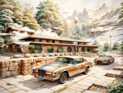 world digital painting,oldsmobiles,korean village snow,alpine village,house in the mountains,house in the forest,watercolor tea shop,house in mountains,nargothrond,haakonsen,ghibli,altadena,shenmue,ryokan,mountain settlement,the cabin in the mountains,forest house,ahwahnee,mountain village,autopia