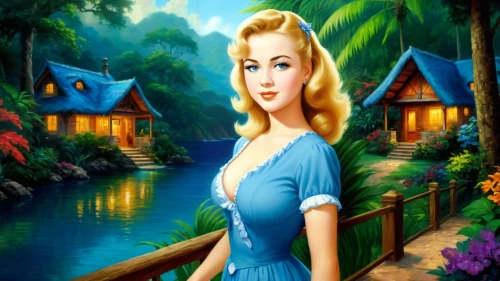connie stevens - female,the blonde in the river,fairy tale character,dorthy,ninfa,landscape background,disneyfied,children's background,maureen o'hara - female,dalida,dollywood,love background,stepford,gwtw,anarkali,background image,disney character,fairyland,heidi country,storybook character