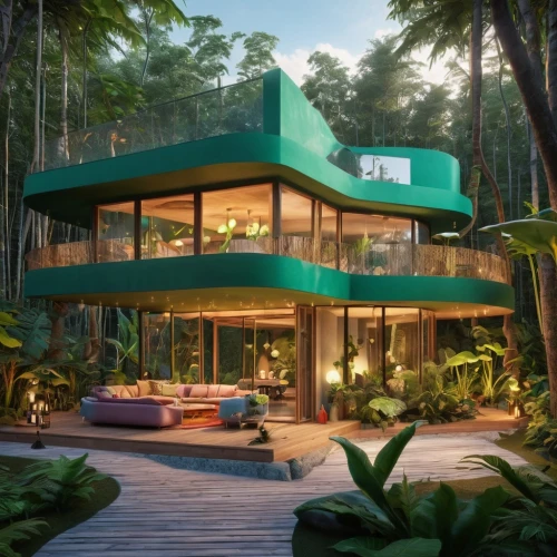 tropical house,tropical greens,mid century house,green living,forest house,cubic house,modern house,cube house,dreamhouse,3d rendering,greenhut,prefab,beautiful home,dunes house,florida home,mid century modern,modern architecture,cube stilt houses,house in the forest,holiday villa,Photography,Artistic Photography,Artistic Photography 15