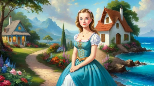 fantasy picture,fairy tale character,the sea maid,storybook character,cinderella,landscape background,fantasy art,dorthy,mermaid background,housemaid,principessa,eilonwy,children's background,world digital painting,cendrillon,anarkali,girl with a dolphin,girl in the garden,thumbelina,fairyland