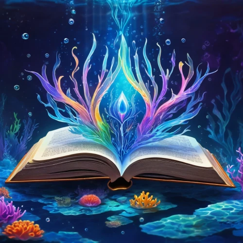 book wallpaper,magic book,spellbook,mermaid background,underwater background,dolphin background,spiral book,underwater oasis,scroll wallpaper,storybook,open book,magic grimoire,underwater landscape,fire and water,underwater world,lectura,beautiful wallpaper,music book,ocean background,book pages,Illustration,Realistic Fantasy,Realistic Fantasy 20