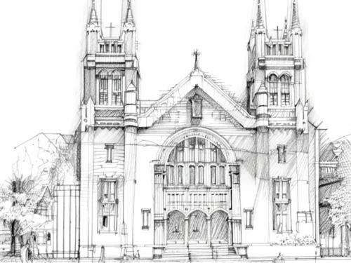 sketchup,gothic church,buttresses,buttressed,steeples,facade painting,unbuilt,archbishopric,neogothic,buttressing,cathedral,line drawing,archdiocese,church towers,clonard,st mary's cathedral,armagh,collegiate basilica,churchgate,boroondara,Design Sketch,Design Sketch,Pencil Line Art