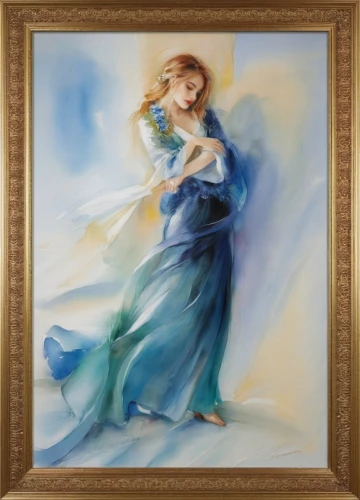 annunciation,the annunciation,watercolor frame,blue leaf frame,scheffer,watercolour frame,celtic woman,the angel with the veronica veil,wedding frame,the prophet mary,watercolor women accessory,jesus in the arms of mary,art deco frame,cendrillon,art painting,photo painting,angel playing the harp,marble painting,mama mary,oil painting on canvas,Illustration,Paper based,Paper Based 11