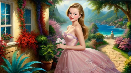 fantasy picture,mermaid background,principessa,girl in flowers,girl in a long dress,fairy tale character,cinderella,girl in the garden,fantasy art,photo painting,rapunzel,romantic portrait,art painting,rosa 'the fairy,habanera,flower background,fantasy girl,fairyland,romantic look,world digital painting
