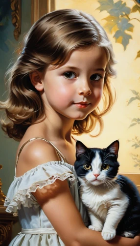 oil painting,children's background,oil painting on canvas,art painting,romantic portrait,young girl,photo painting,pintura,little boy and girl,the little girl,girl with cereal bowl,little girl,tenderness,vintage boy and girl,kisling,pittura,photorealist,cat lovers,portrait background,catell,Illustration,Retro,Retro 18