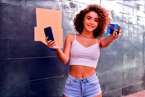 woman holding a smartphone,girl making selfie,a girl with a camera,midriff,jeans background,denim background,cell phone,video phone,phone,blu cigs,floppy disc,cellular phone,floppy disk,on the phone,phone case,taking photos,blackbook,concrete background,cellphones,payphone,Conceptual Art,Sci-Fi,Sci-Fi 06