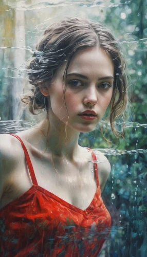 oil painting on canvas,glass painting,arrietty,jingna,girl on the river,water nymph,mystical portrait of a girl,oil painting,photorealist,photo painting,hyperrealism,dennings,in water,world digital painting,girl in the garden,naiad,immersed,underwater background,girl in red dress,reflections in water,Conceptual Art,Daily,Daily 23