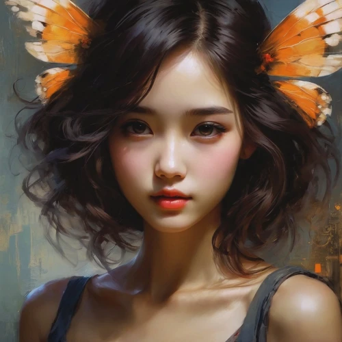 youliang,fantasy portrait,jianying,yanzhao,hoshihananomia,mystical portrait of a girl,zuoying,tiger lily,girl portrait,jianxing,xueying,flower fairy,kommuna,geisha girl,wenzhao,faerie,fantasy art,sizhao,world digital painting,painted lady,Conceptual Art,Oil color,Oil Color 11