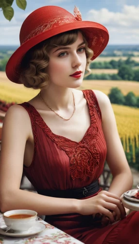 countrywomen,mitford,countrywoman,woman drinking coffee,red tablecloth,british tea,blandings,lady in red,vintage woman,rosamund,darjeeling,rosalyn,vintage women,country dress,englishwoman,liesel,the hat-female,red hat,catherines,tea drinking,Photography,Fashion Photography,Fashion Photography 07