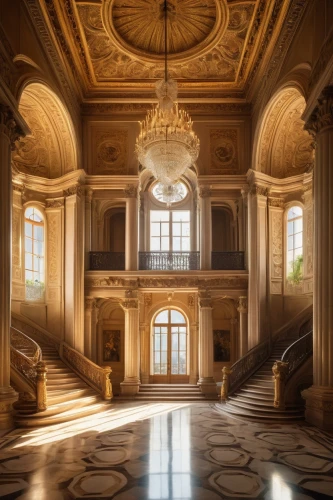 entrance hall,rudolfinum,marble palace,cochere,neoclassical,europe palace,semperoper,versailles,hall of the fallen,royal interior,louvre,neoclassicism,grandeur,ballroom,chambord,hallway,palladianism,foyer,château de chambord,ornate room,Art,Classical Oil Painting,Classical Oil Painting 34