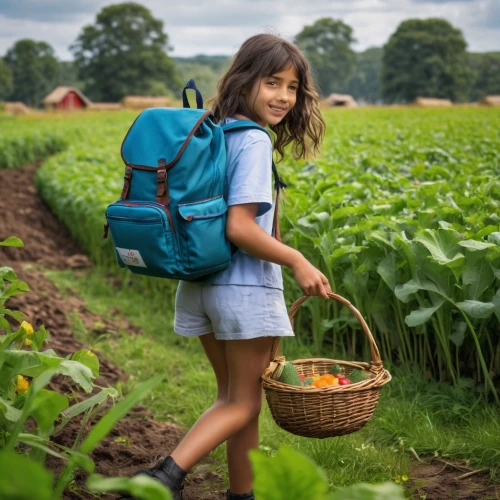 suitcase in field,girl in overalls,farm girl,girl picking flowers,picking vegetables in early spring,girl picking apples,girl in the garden,girl and boy outdoor,girl with bread-and-butter,back-to-school package,countrygirl,gleaning,farmer,unschooling,sharecropping,bookbags,backpack,beanpole,biopesticides,agriculturist,Photography,Documentary Photography,Documentary Photography 14