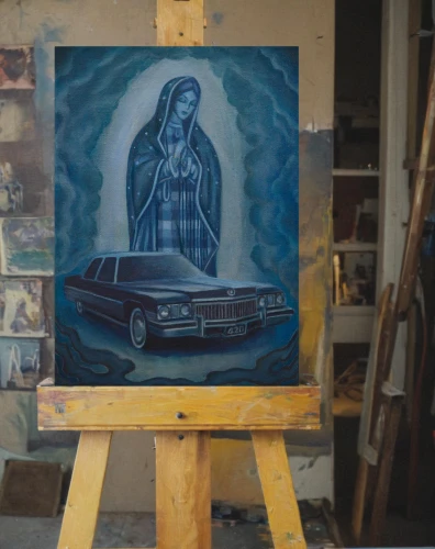 meticulous painting,woman in the car,the annunciation,virgen,painting work,theotokos,underpainting,volga car,annunciation,oil on canvas,fresh painting,repainting,girl and car,overpainting,painting technique,mousseau,varnishing,corvair,the prophet mary,mother mary