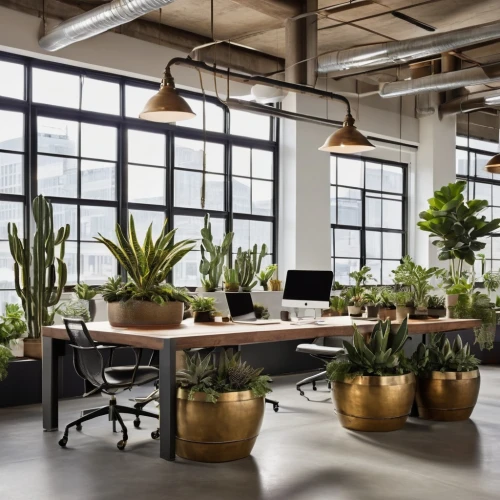 creative office,bureaux,working space,modern office,workspaces,offices,house plants,potted plants,hanging plants,houseplants,hostplants,loft,furnished office,hostplant,workplaces,coworking,forest workplace,blur office background,daylighting,modern decor,Photography,General,Realistic