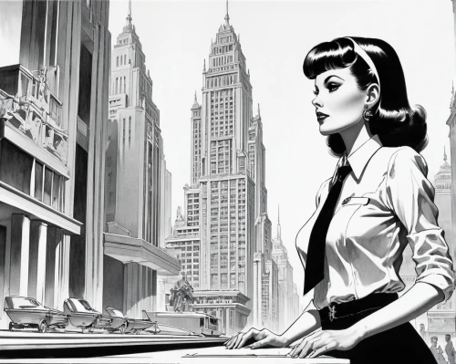 toth,macnee,selina,sci fiction illustration,deodato,businesswoman,caniff,wonder woman city,moneypenny,brubaker,comic halftone woman,chrysler building,inks,woolworth,office line art,vintage illustration,tall buildings,madripoor,inking,art deco woman,Conceptual Art,Sci-Fi,Sci-Fi 19