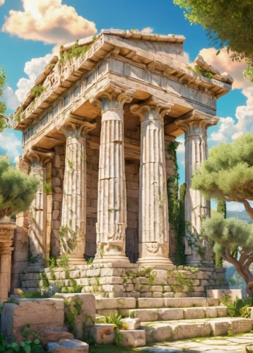 artemis temple,greek temple,ephesus,acropolis,celsus library,roman temple,erechtheion,the ancient world,temple of diana,poseidons temple,panagora,temple of poseidon,temple of hercules,ancient city,house with caryatids,tempio,celsus,ancient,metapontum,ancient house,Illustration,Japanese style,Japanese Style 02