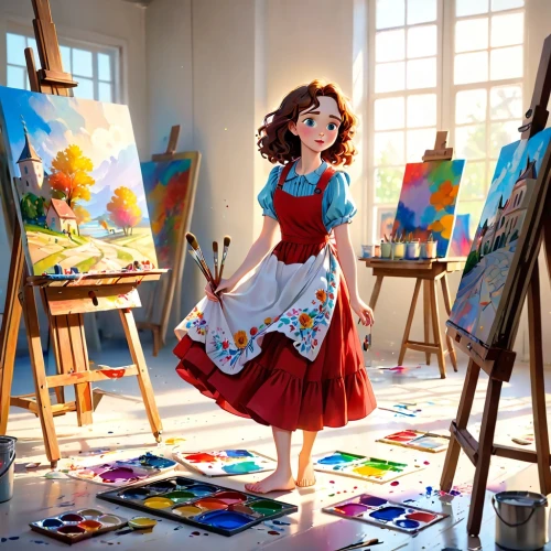 painter doll,painter,a girl in a dress,art painting,italian painter,meticulous painting,painting technique,fabric painting,artista,painting,overpainting,artist color,artist,artistshare,flower painting,pittura,photo painting,girl in a long dress,paint a picture,pintura,Anime,Anime,Cartoon