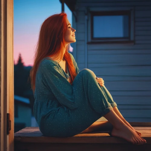 relaxed young girl,serene,girl sitting,summer evening,sunset glow,woman thinking,in the evening,girl in a long,meditative,soir,woman sitting,depressed woman,woman silhouette,bedroom window,escapism,evening atmosphere,window sill,the evening light,coucher,windowsill,Conceptual Art,Fantasy,Fantasy 32