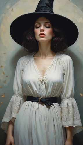 bewitching,witching,bewitch,the hat of the woman,heatherley,witchery,leighton,vanderhorst,white lady,witch,mystical portrait of a girl,guccione,lacombe,fantasy portrait,black hat,isoline,capossela,jingna,peignoir,sorceresses,Illustration,Realistic Fantasy,Realistic Fantasy 07