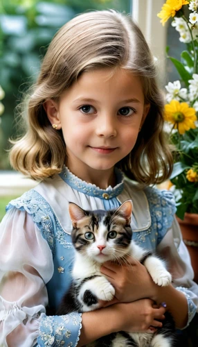 cat with blue eyes,toxoplasmosis,blue eyes cat,children's background,vintage cat,vintage children,anoushka,cute cat,calico cat,vintage boy and girl,vintage cats,cat lovers,little girl,kittu,young girl,elif,little boy and girl,capucine,little cat,doll cat,Illustration,Retro,Retro 18