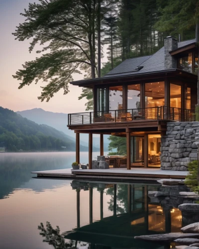 house with lake,house by the water,the cabin in the mountains,house in the mountains,house in mountains,beautiful home,pool house,floating over lake,forest house,dreamhouse,summer cottage,lake view,summer house,luxury property,tranquility,beautiful lake,boat house,calm water,log home,seclusion,Illustration,American Style,American Style 01