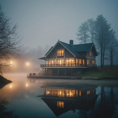 house with lake,house by the water,boathouse,foggy landscape,morning mist,dreamhouse,lonely house,the cabin in the mountains,boat house,fisherman's house,house in the forest,beautiful home,house in mountains,morning fog,house in the mountains,forest house,wooden house,foggy,foggy day,autumn fog,Photography,General,Natural