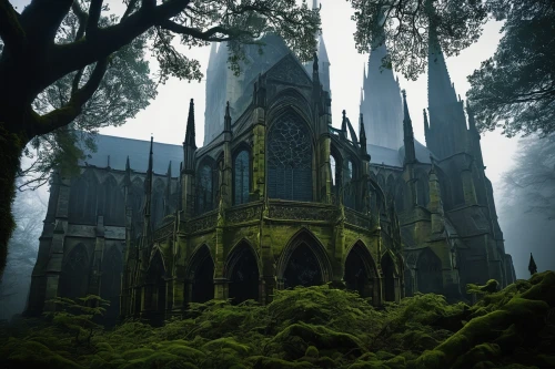 haunted cathedral,gothic church,mirkwood,hogwarts,cathedrals,cathedral,the black church,forest chapel,black church,nidaros cathedral,holy forest,sunken church,witch house,gothic style,neogothic,gothic,rivendell,witch's house,nargothrond,the cathedral,Illustration,American Style,American Style 03