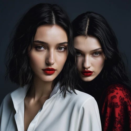 red lipstick,jingna,priestesses,red lips,gothic portrait,vampyres,demarchelier,retouching,duo,sorceresses,editorials,two girls,angel and devil,allude,red double,leibovitz,two beauties,handmaidens,sorrenti,temptresses,Photography,Documentary Photography,Documentary Photography 21