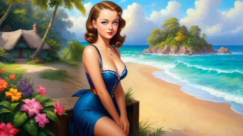beach background,retro pin up girl,pin-up girl,blue hawaii,retro pin up girls,pin up girl,mermaid background,pin-up girls,pin ups,tretchikoff,tropico,pin up girls,hawaiiana,pin-up model,valentine day's pin up,cuba background,amphitrite,art painting,watercolor pin up,summer background