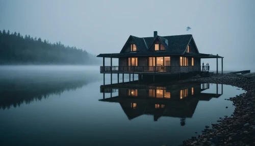 house with lake,house by the water,lonely house,the cabin in the mountains,small cabin,summer cottage,boat house,boathouse,house in mountains,fisherman's house,house in the forest,cottage,dreamhouse,inverted cottage,house in the mountains,cabin,winter house,floating over lake,floating huts,forest lake,Photography,General,Natural