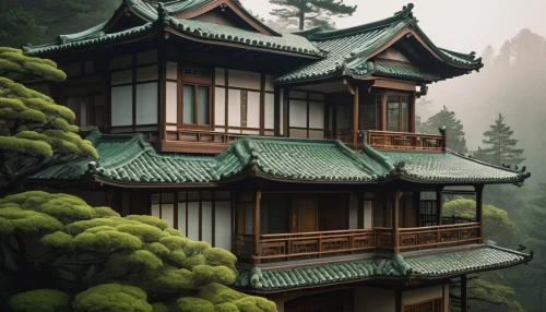 asian architecture,teahouse,house in mountains,japan landscape,japon,house in the mountains,wooden house,ryokan,house in the forest,lonely house,beautiful japan,roof landscape,japanese-style room,golden pavilion,japanese shrine,miniature house,forest house,kyoto,teahouses,ancient house,Illustration,Retro,Retro 03