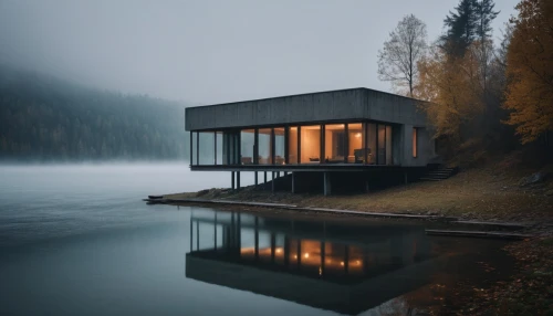 house with lake,house by the water,lago grey,boat house,boathouse,the cabin in the mountains,house in mountains,house in the mountains,zumthor,summer house,house in the forest,houseboat,inverted cottage,forest house,forest lake,seclusion,winter house,mirror house,floating over lake,floating huts,Photography,General,Natural