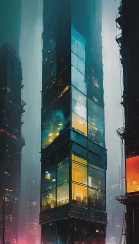 skyscraper,the skyscraper,glass building,cyberpunk,skyscrapers,cybercity,sedensky,hypermodern,cityscape,skyscraping,cybertown,dystopian,metropolis,skycraper,futuristic architecture,kinkade,futuristic,skyscraper town,pc tower,cyberport,Conceptual Art,Oil color,Oil Color 01