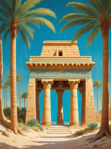 egyptian temple,greek temple,phoenician,roman temple,viminacium,pharaonic,ancient civilization,house with caryatids,ancient egypt,ancient city,artemis temple,ancient house,stylites,abydos,ancient buildings,egypt,thebes,sanhedrin,luxor,egyptienne,Illustration,Retro,Retro 07
