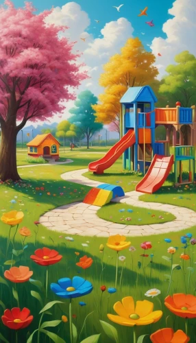 children's background,children's playground,cartoon video game background,springtime background,flower painting,landscape background,playhouses,spring background,imaginationland,playgrounds,lachapelle,mushroom landscape,flower meadow,home landscape,meadow landscape,playground,world digital painting,background vector,candyland,toddler in the park,Illustration,Abstract Fantasy,Abstract Fantasy 17