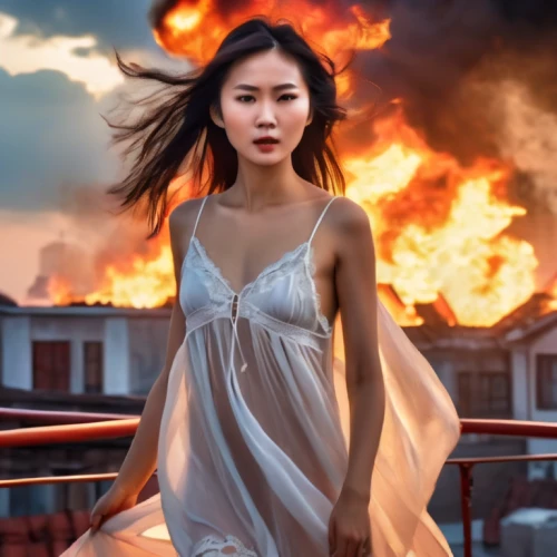 asian woman,photo manipulation,sonatine,the conflagration,fire angel,photoshop manipulation,asian vision,burning house,mulan,conflagration,apocalyptic,photomanipulation,vietnamese woman,burning hair,phuong,thuy,incinerated,yifei,asian girl,japanese woman