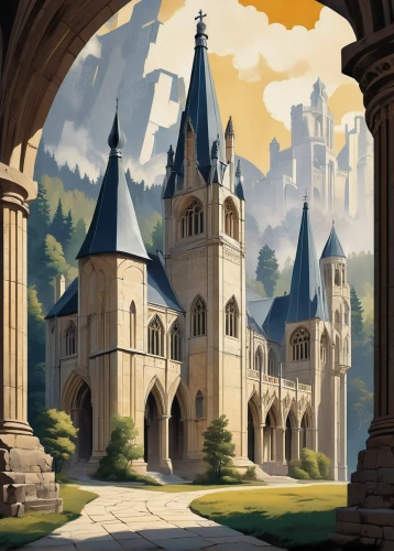 hogwarts,gondolin,nargothrond,diagon,tirith,monastery,rivendell,fairy tale castle,spires,church painting,cathedral,thingol,cathedrals,gothic church,castle,castle of the corvin,castlelike,notre dame,castles,notredame,Art,Artistic Painting,Artistic Painting 43
