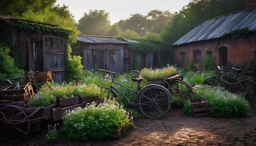 cottage garden,farmstead,country cottage,farm yard,cryengine,rustic,homesteader,farmstand,overgrowth,homestead,home landscape,summer cottage,green garden,verdant,meadow rues,homesteaders,watermill,herbology,green meadow,herbfarm,Illustration,Abstract Fantasy,Abstract Fantasy 01