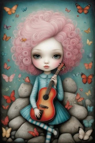 painter doll,musician,artist doll,isolated butterfly,pink butterfly,little girl fairy,songful,jasinski,musica,mystical portrait of a girl,butterfly isolated,serenade,eglantine,girl with speech bubble,musique,songstress,autumn songs,musicale,daydreamer,pierrot,Illustration,Abstract Fantasy,Abstract Fantasy 06