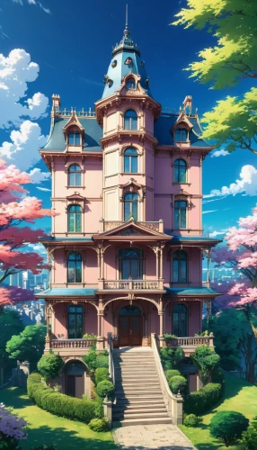 dreamhouse,miramare,ghibli,violet evergarden,house silhouette,sky apartment,studio ghibli,apartment house,house of the sea,house painting,palladianism,doll's house,beautiful home,mansion,grand hotel,house,ekonomou,hisaishi,machico,beautiful buildings,Illustration,Japanese style,Japanese Style 03