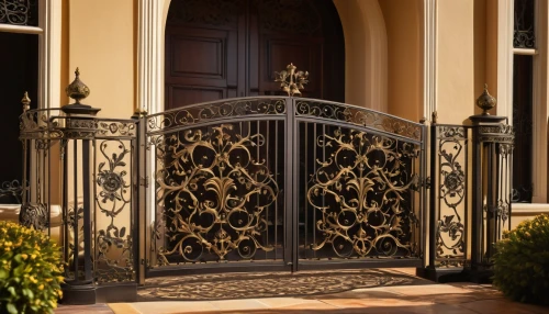wrought iron,ornamental dividers,ironwork,front gate,baluster,iron gate,scrollwork,fretwork,entranceway,wood gate,balusters,gold stucco frame,iron door,front door,entryway,garden door,entryways,entranceways,metal gate,gates,Conceptual Art,Oil color,Oil Color 09