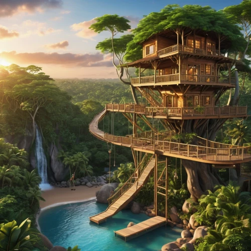 tree house hotel,tree house,treehouses,treehouse,tropical house,rainforests,tropical island,treetops,ecotopia,island suspended,amazonia,tropical jungle,tree top,kunplome,tree tops,dreamhouse,flying island,tropical forest,yavin,tree top path,Photography,General,Realistic