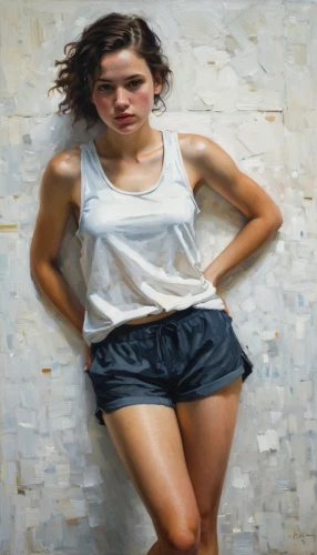 female runner,pittura,oil painting,donsky,photorealist,photo painting,girl in t-shirt,hyperrealism,girl with cloth,girl on a white background,overpainting,girl in a long,oil painting on canvas,female model,art painting,young woman,pintura,sorescu,contemporanea,girl sitting,Conceptual Art,Oil color,Oil Color 05