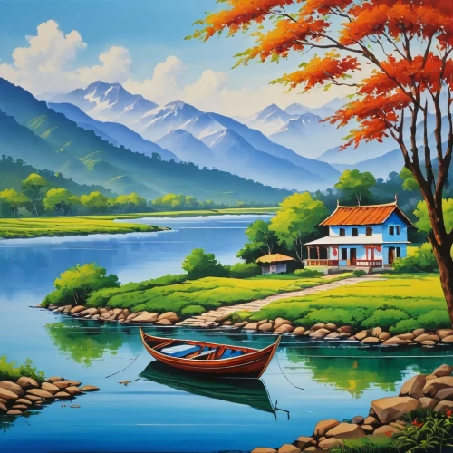 landscape background,river landscape,home landscape,boat landscape,rural landscape,khokhloma painting,house with lake,mountain scene,art painting,nature landscape,oil painting on canvas,coastal landscape,srinagar,italian painter,landscape nature,mostovoy,mountain landscape,panoramic landscape,paisaje,painting technique,Photography,General,Realistic