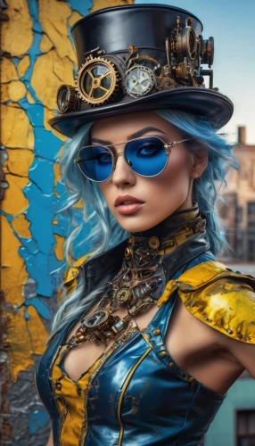 steampunk,steampunk gears,verka,the carnival of venice,bayonetta,blue enchantress,masquerade,contessa,the hat-female,fantasy art,femme fatale,policewoman,the hat of the woman,majevica,3d fantasy,fantasy woman,painted lady,dark blue and gold,fashion dolls,automaton,Conceptual Art,Graffiti Art,Graffiti Art 06