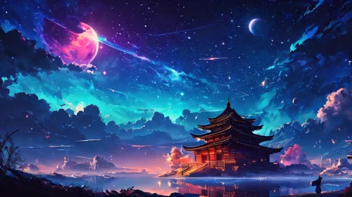 beautiful wallpaper,fantasy landscape,unicorn background,landscape background,fire background,4k wallpaper 1920x1080,4k wallpaper,dalixia,hd wallpaper,full hd wallpaper,zui,art background,background screen,desktop backgrounds,tianxia,dusk background,moon and star background,colorful background,youtube background,fantasy picture,Photography,General,Fantasy