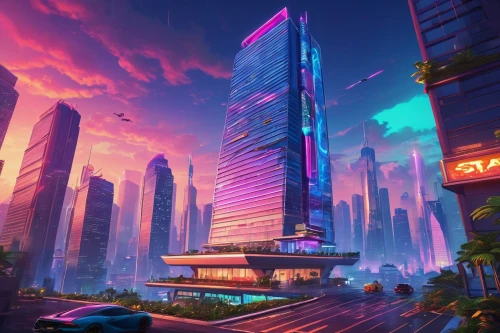 futuristic landscape,cybercity,colorful city,futuristic,cityscape,cybertown,cyberport,fantasy city,skyscraper,skyscrapers,polara,cyberia,cityzen,vdara,guangzhou,metropolis,skylstad,cyberpunk,harbour city,synth,Illustration,Vector,Vector 19
